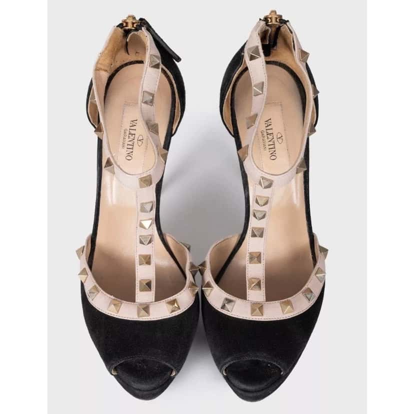 valentino Valentino Black Suede Open Toe Pumps - Sz 37 Pre-owned Black Suede Good condition - Back View