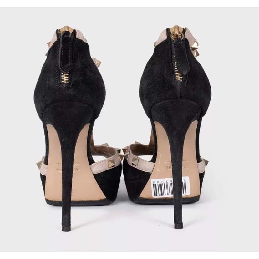 valentino Valentino Black Suede Open Toe Pumps - Sz 37 Pre-owned Black Suede Good condition - Model View