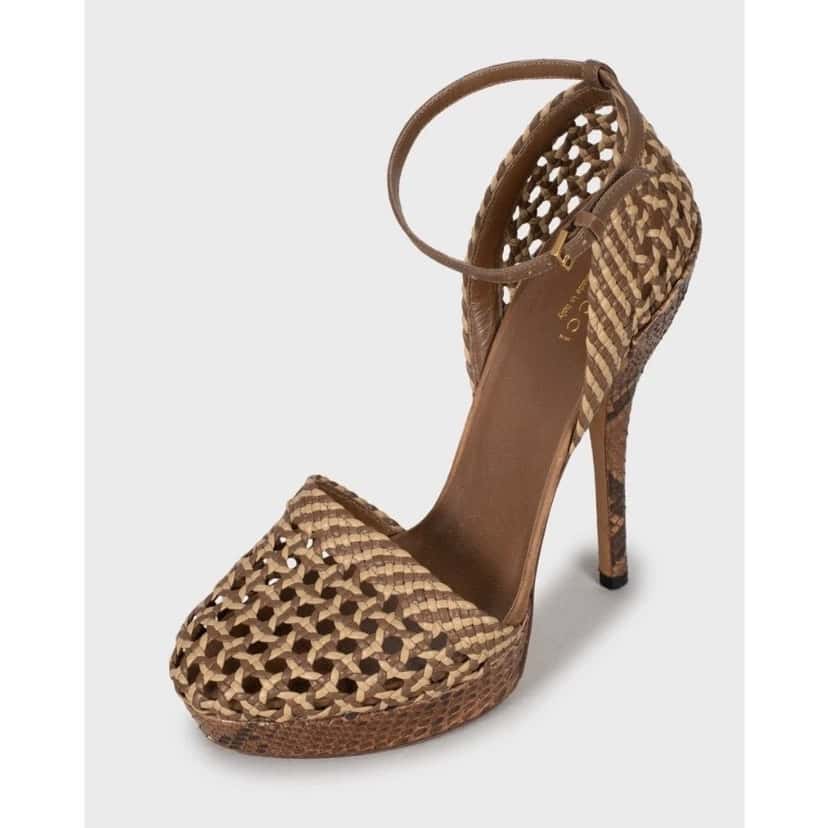Gucci Gucci Brown Woven lambskin Leather High Heel Sandals - Size 38 Pre-owned Brown Leather Good condition - Inside View