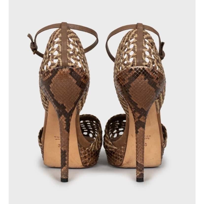 Gucci Gucci Brown Woven lambskin Leather High Heel Sandals - Size 38 Pre-owned Brown Leather Good condition - Box View
