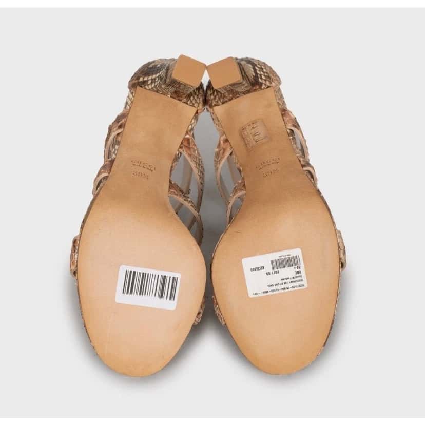 Gucci NWOB Gucci Brown Snakeskin print lambskin Leather High Heel Sandals - Size 39.5 pre-owned Brown Leather Never worn - Box View