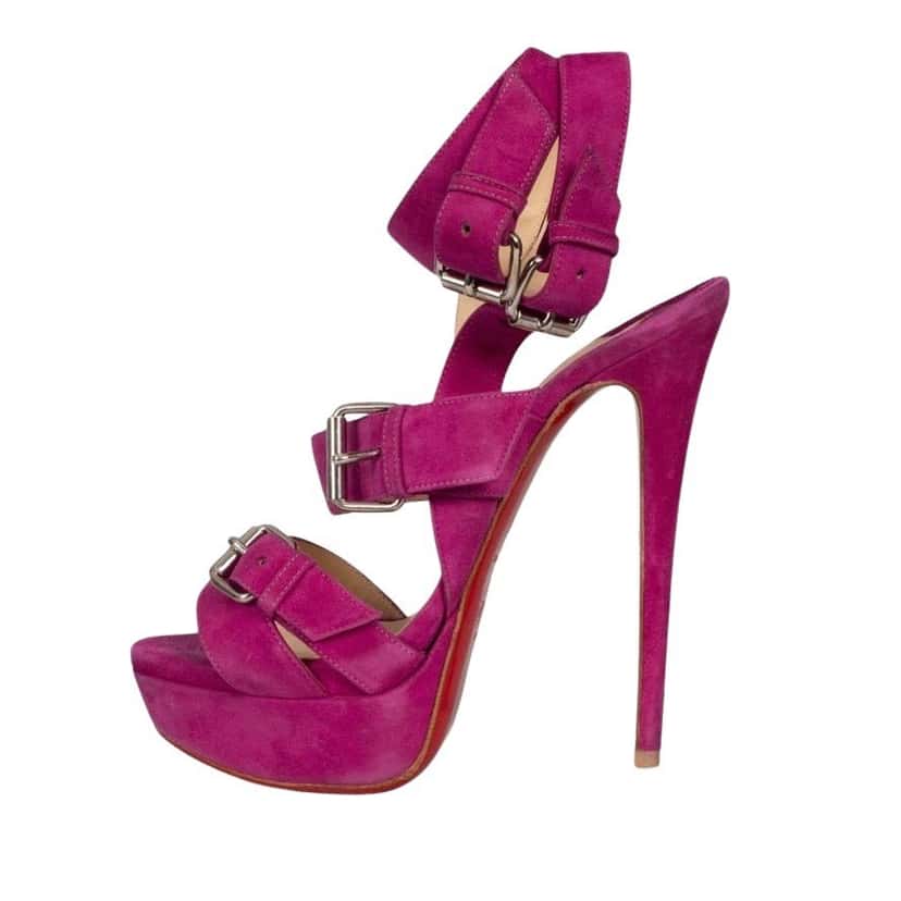 Christian Louboutin Christian Louboutin Pink Suede Open-Toe Sandals 37.5 Pre-owned Pink Suede Good condition - Front View
