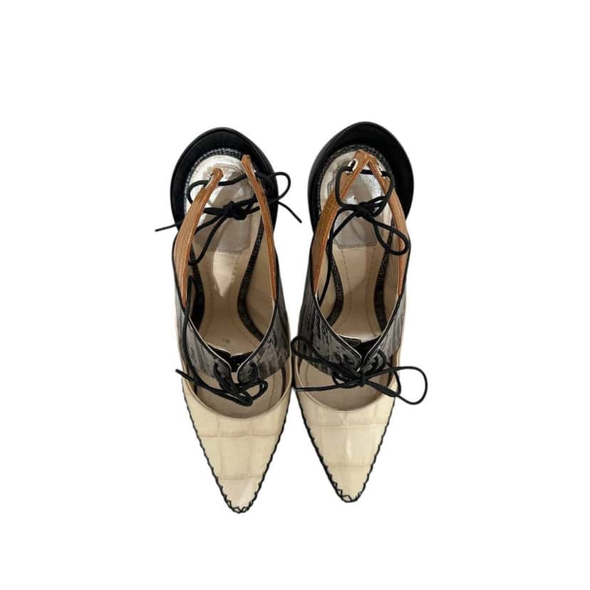 Christian Dior Dior Nomade FW16 Crocodile-Embossed Leather Heels 38 Pre-owned Beige Leather Good condition - Inside View