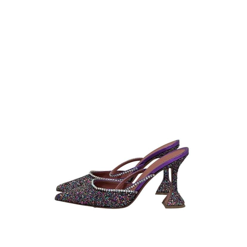 Amina Muaddi Amina Muaddi Gilda Multicolor Glitter Leather Mules Sz 39.5 Red Leather Never worn - Back View