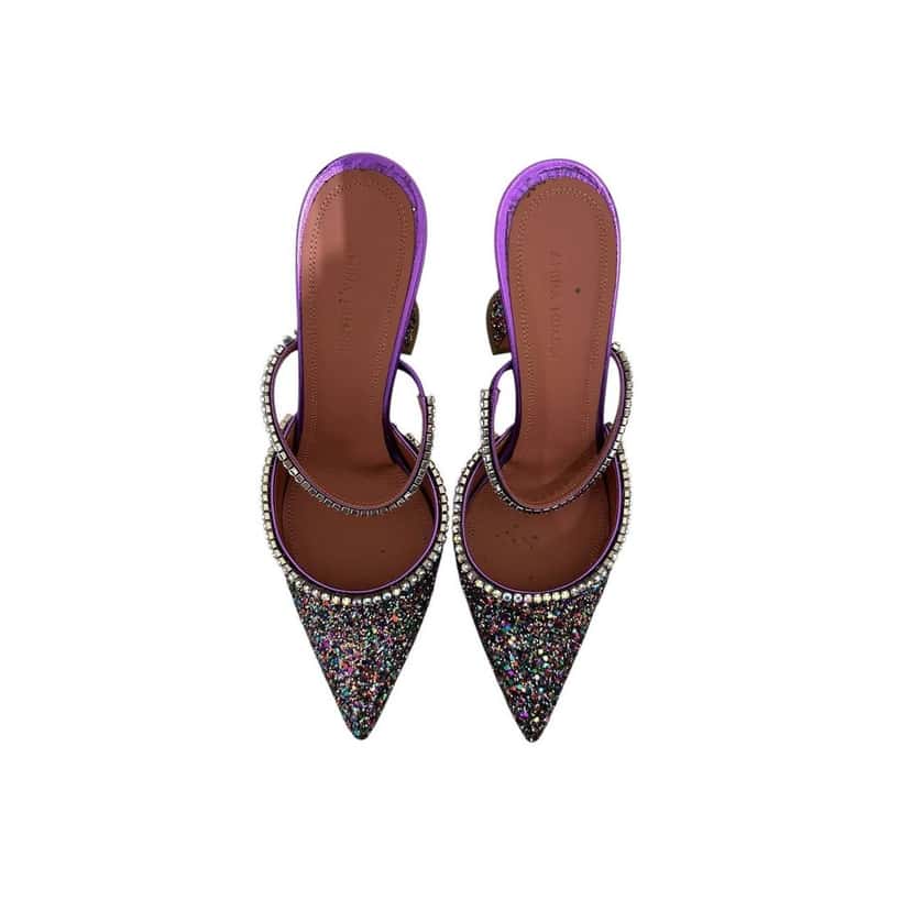 Amina Muaddi Amina Muaddi Gilda Multicolor Glitter Leather Mules Sz 39.5 Red Leather Never worn - Inside View