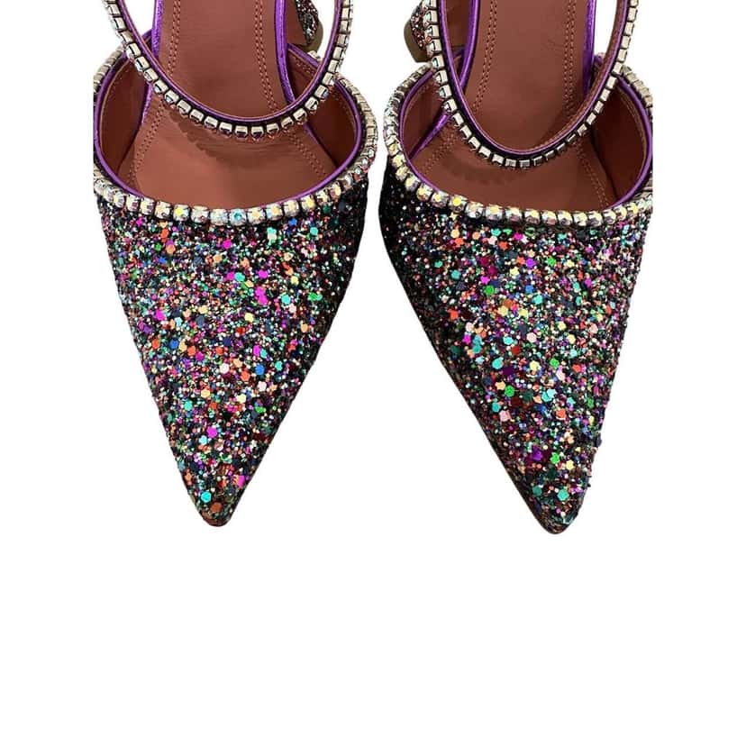 Amina Muaddi Amina Muaddi Gilda Multicolor Glitter Leather Mules Sz 39.5 Red Leather Never worn - Box View