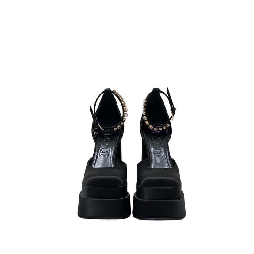 Versace Versace La Medusa Crystal Satin Block Heel Pumps Sz 38 pre-owned Black Satin Good condition - Inside View