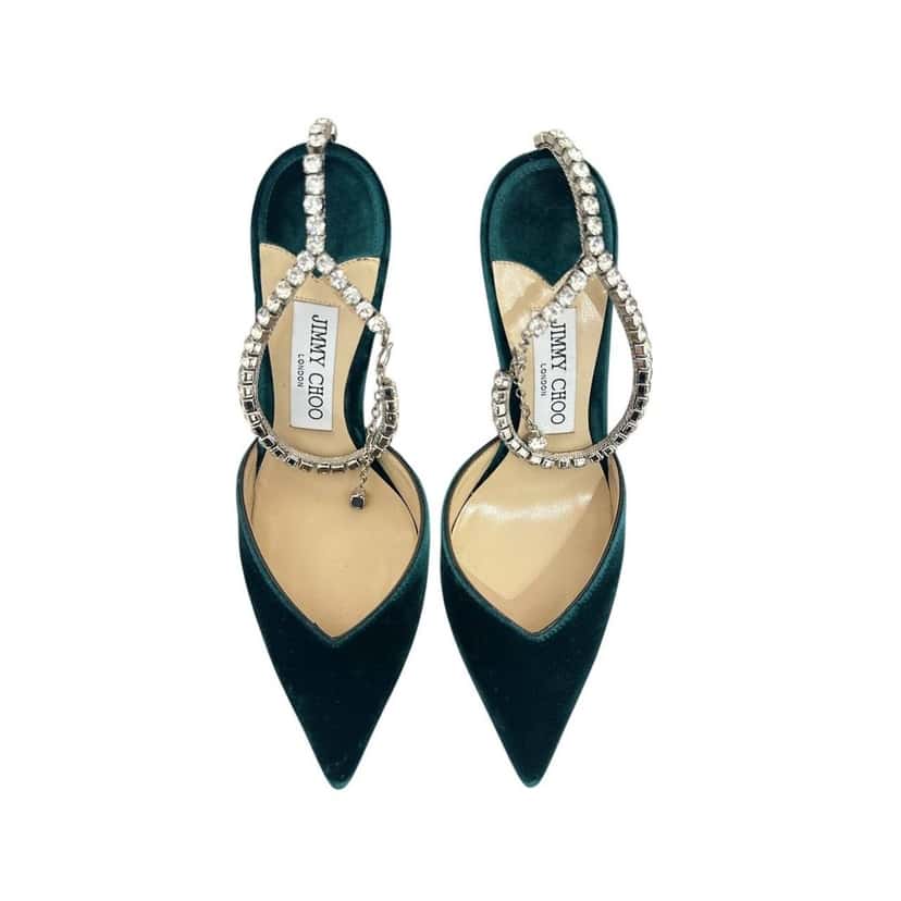 Jimmy Choo NWOB Jimmy Choo Saeda 85 Dark Green Velvet Pumps - Sz 38 Pre-owned Green Velvet Never worn - Box View