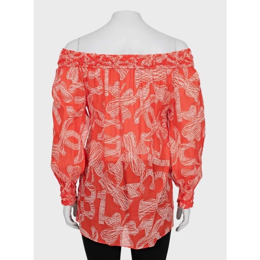 Chanel Chanel Vintage Orange Cotton Long Sleeve Blouse Sz.38/ M Pre-owned Orange Cotton Good condition - Model View