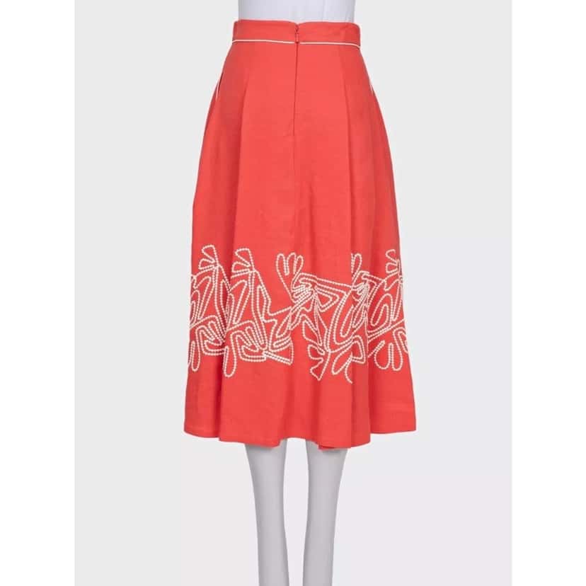Loro Piana NWOT Loro Piana Red Linen Embroidered Skirt - Sz S IT40 Pre-owned Red Linen Never worn - Inside View