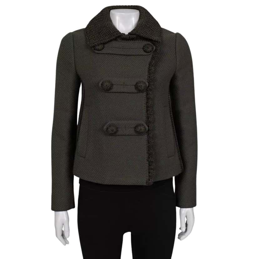 PRADA Prada Vintage Green Wool Knit-Detail Double-Breasted Jacket Sz.40/S Pre-owned Green Wool Good condition - Front View