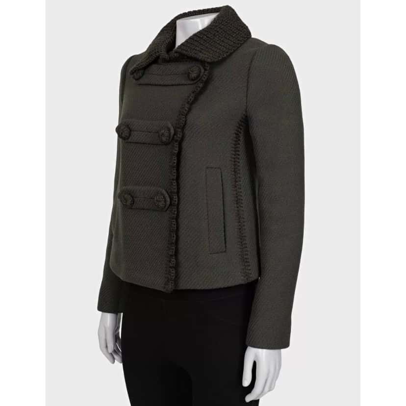 PRADA Prada Vintage Green Wool Knit-Detail Double-Breasted Jacket Sz.40/S Pre-owned Green Wool Good condition - Back View