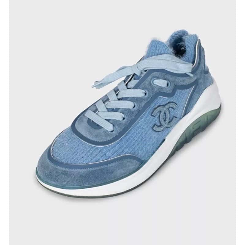 Chanel NWOB Chanel Blue Long-Pile Sneakers Sz.37 Pre-owned Blue Lace Never worn - Inside View