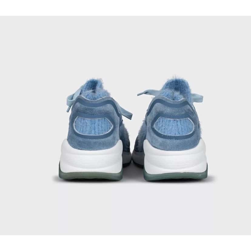 Chanel NWOB Chanel Blue Long-Pile Sneakers Sz.37 Pre-owned Blue Lace Never worn - Model View