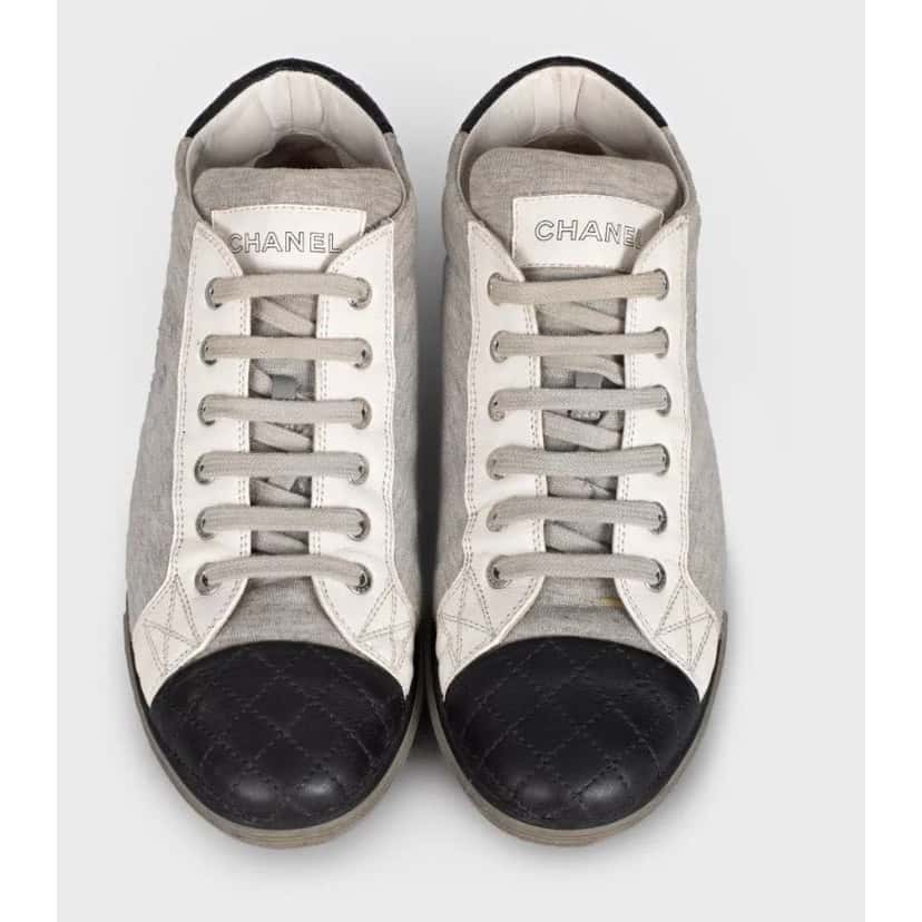 Chanel Chanel Grey Textile Leather Toe Sneakers  EU 37 Pre-owned Grey Leather Good condition - Back View