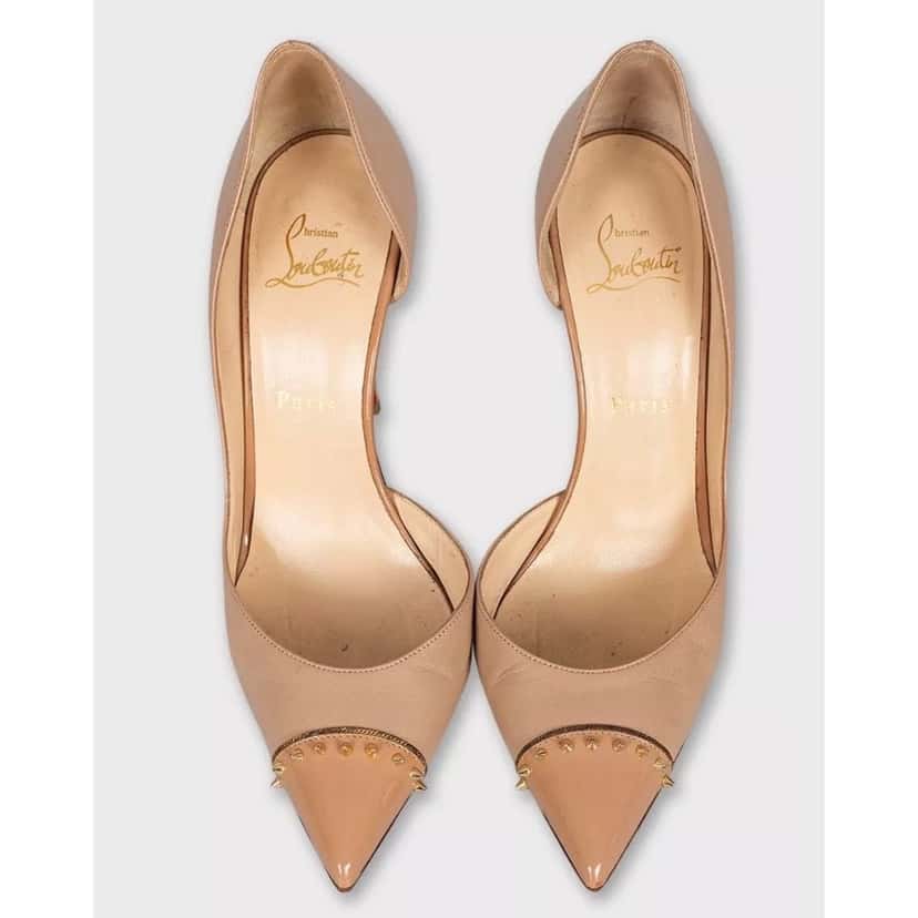 Christian Louboutin Christian Louboutin Culturella Beige Leather Spike Pumps Sz.38 pre-owned Beige Leather Good condition - Back View