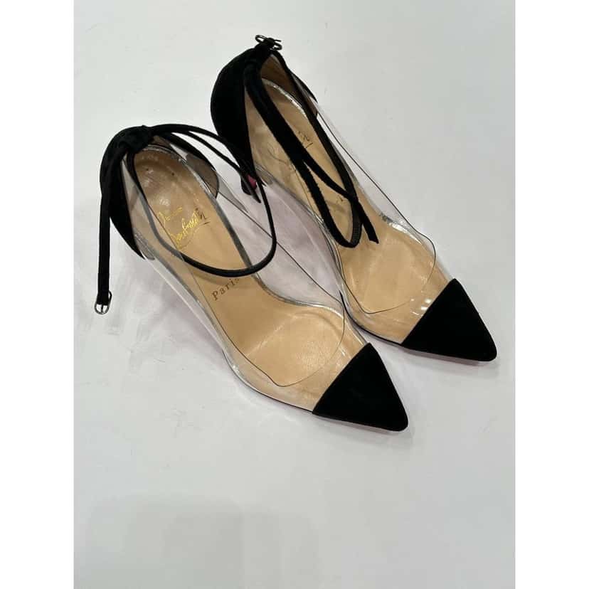 Christian Louboutin Christian Louboutin Bis Un Bout Black Suede & PVC Pumps Sz.37.5 Pre-owned Black Suede Good condition - Back View