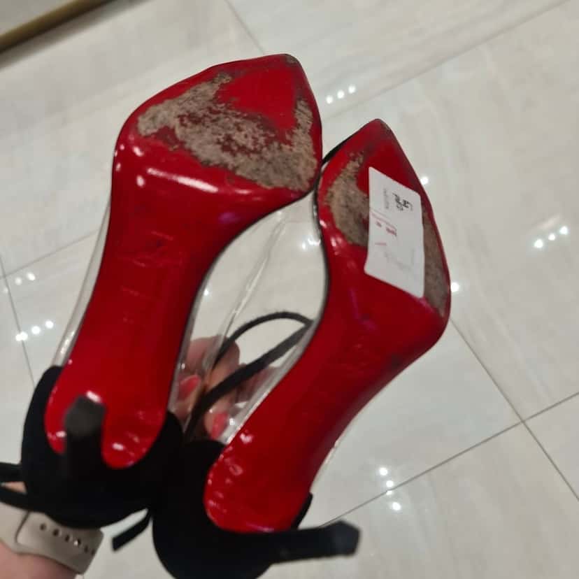 Christian Louboutin Christian Louboutin Bis Un Bout Black Suede & PVC Pumps Sz.37.5 Pre-owned Black Suede Good condition - Inside View