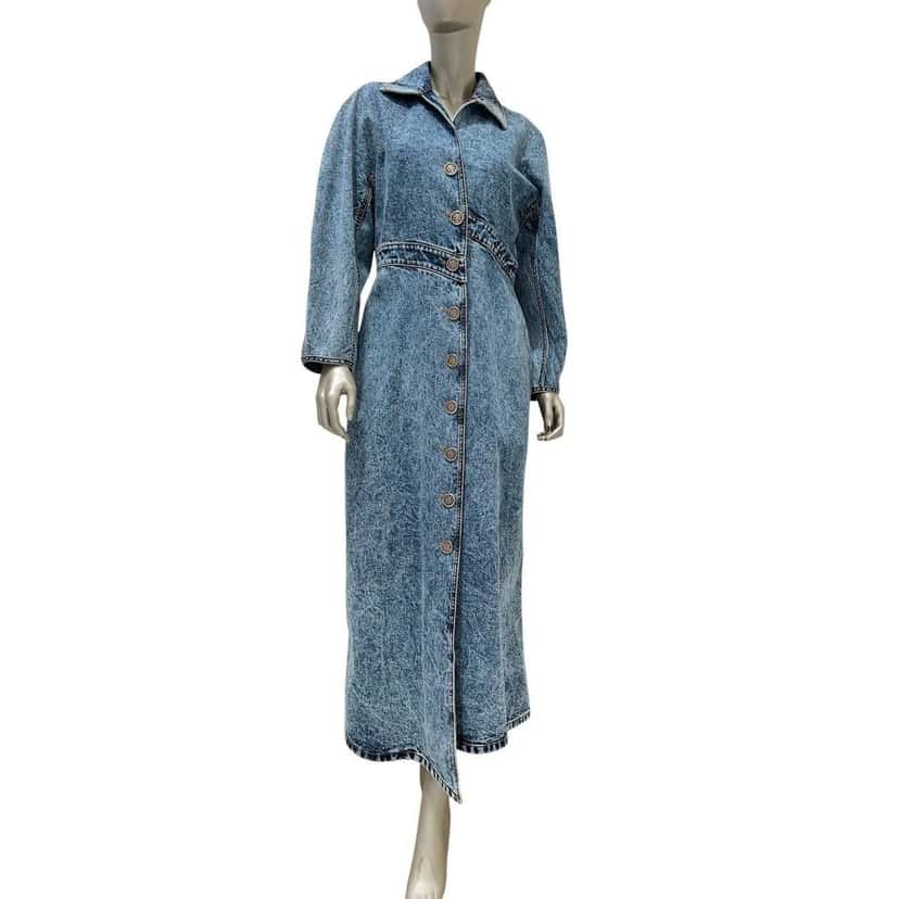 Alaïa Alaïa Blue Faded Denim Asymmetric Trench Coat Sz 42 Pre-owned Blue Denim Good condition - Front View