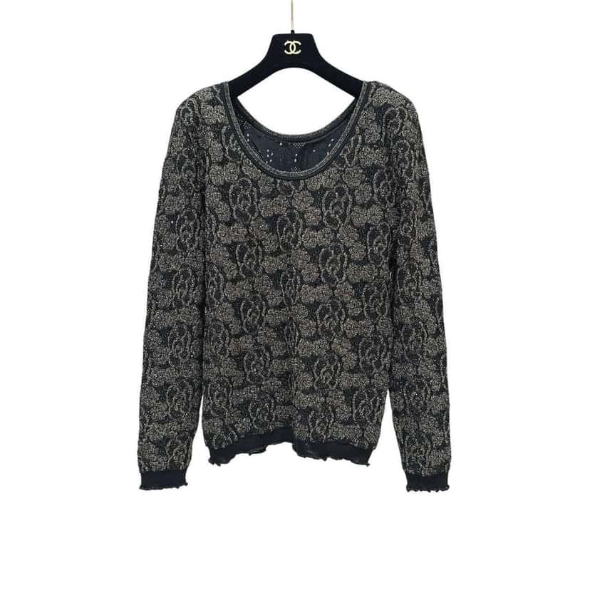 Chanel Chanel Vintage Black & Gold Knit Sweater - Size 44 Pre-owned Black Good condition - Front View