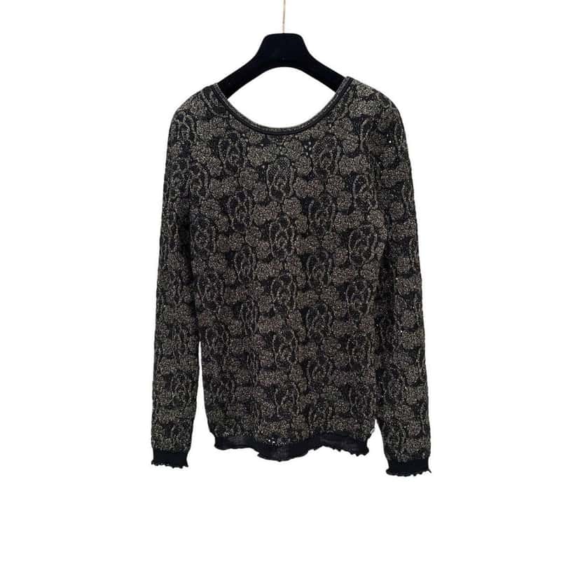 Chanel Chanel Vintage Black & Gold Knit Sweater - Size 44 Pre-owned Black Good condition - Back View