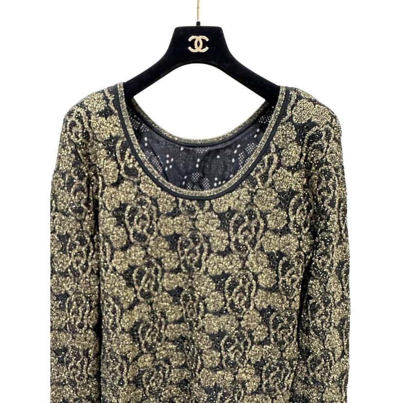 Chanel Chanel Vintage Black & Gold Knit Sweater - Size 44 Pre-owned Black Good condition - Inside View