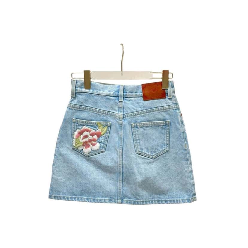Gucci Gucci Embroidered Raw Edge Denim Skirt - Size 38 pre-owned Red Denim Good condition - Back View