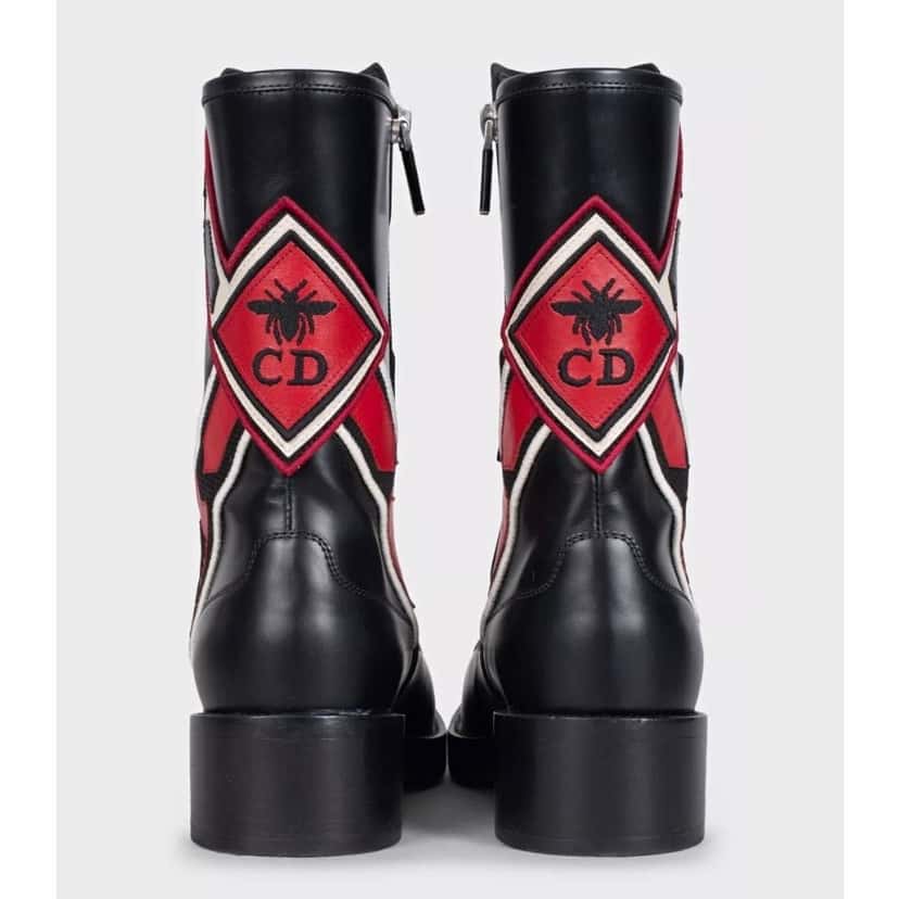 Christian Dior Christian Dior Black Leather Embroidered Logo Ankle Boots Sz 38 pre-owned Black Leather Good condition - Model View