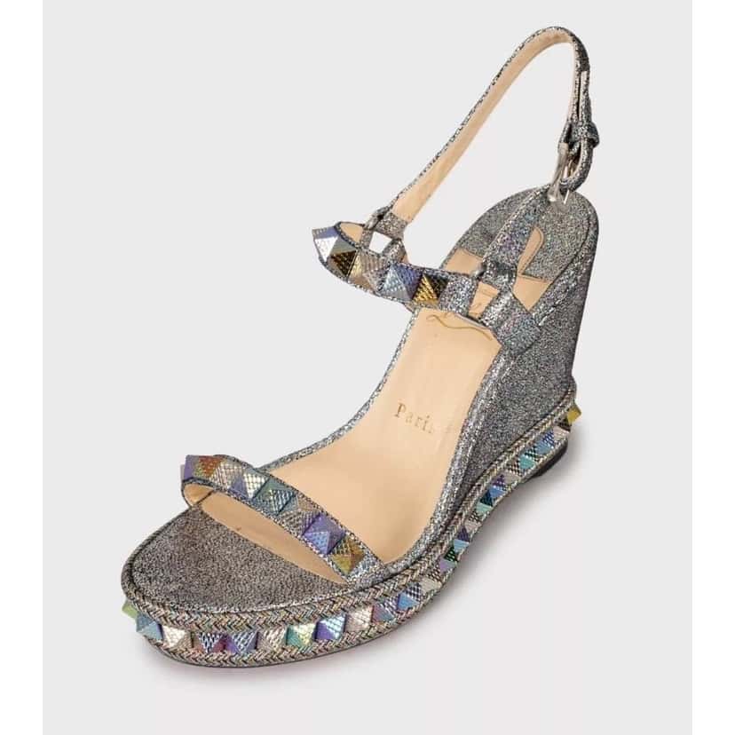 Christian Louboutin Christian Louboutin Pyraclou 110 Leather Open-Toe Sandals Sz.39 Pre-owned Silver Leather Good condition - Inside View