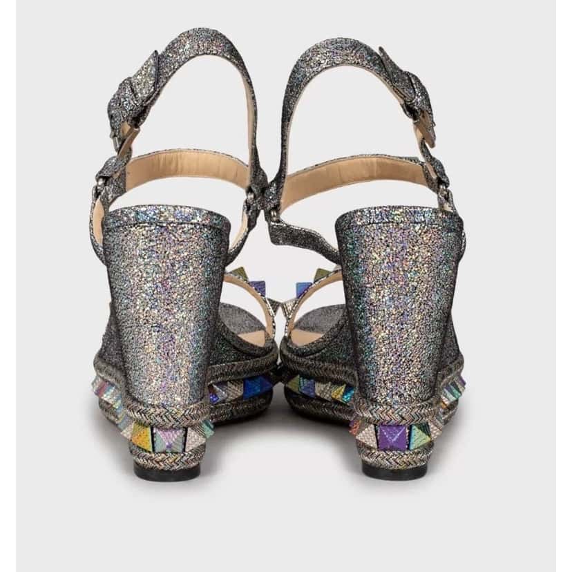 Christian Louboutin Christian Louboutin Pyraclou 110 Leather Open-Toe Sandals Sz.39 Pre-owned Silver Leather Good condition - Model View