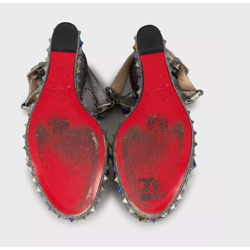 Christian Louboutin Christian Louboutin Pyraclou 110 Leather Open-Toe Sandals Sz.39 Pre-owned Silver Leather Good condition - Box View