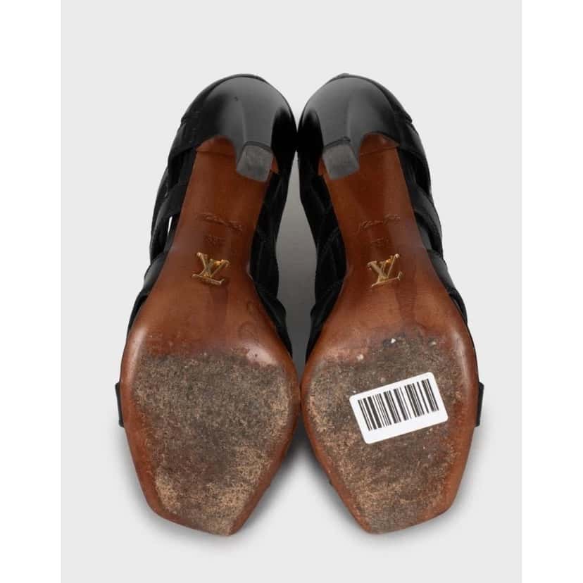 Louis Vuitton Louis Vuitton Black Mesh & Leather Open Toe Ankle Boots Sz 38.5 pre-owned Black Leather Good condition - Box View