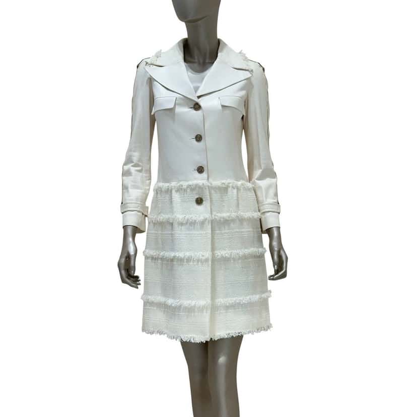 Chanel Chanel White Lamb Leather & Tweed Coat  FR 36 Pre-owned White Leather Good condition - Front View