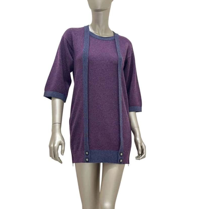 Chanel Chanel Purple Cashmere Long Cardigan FR 34 Pre-owned Purple Wool Good condition - Front View