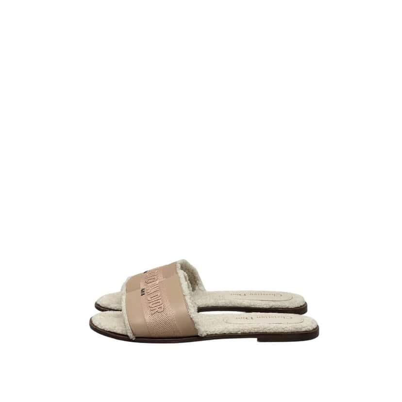 Christian Dior Christian Dior Dway Beige Suede Shearling Flat Sandals 37 pre-owned Beige Suede Good condition - Back View