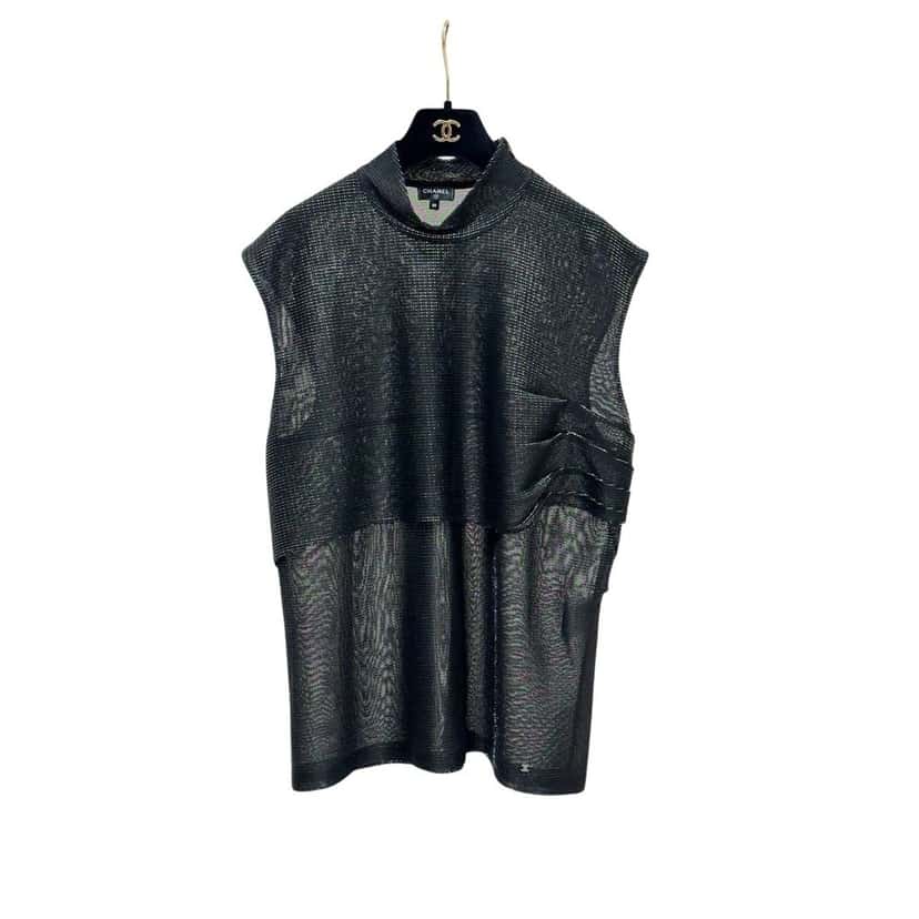 Chanel Chanel Metallic Knit Sleeveless Top - Size 50 Pre-owned Black Good condition - Front View