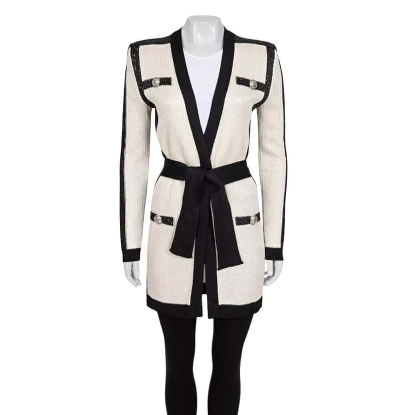 Balmain NWOT Balmain White Long Cardigan with Belt - EU36/S Pre-owned White Never worn - Front View