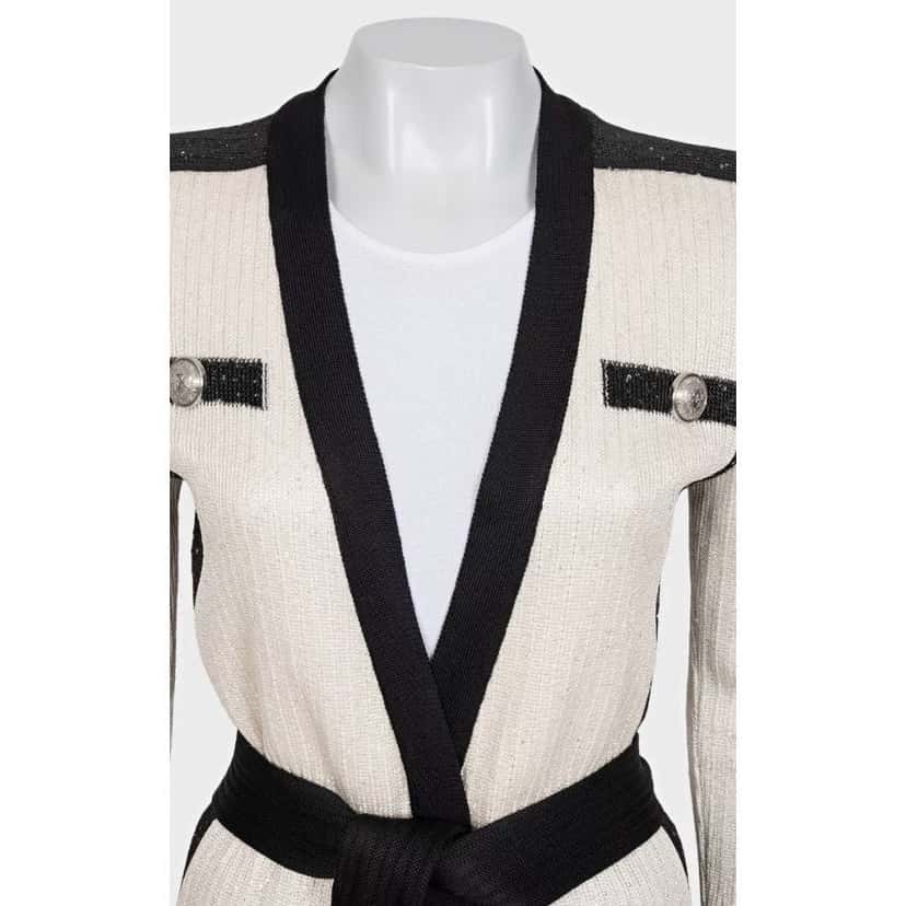 Balmain NWOT Balmain White Long Cardigan with Belt - EU36/S Pre-owned White Never worn - Model View