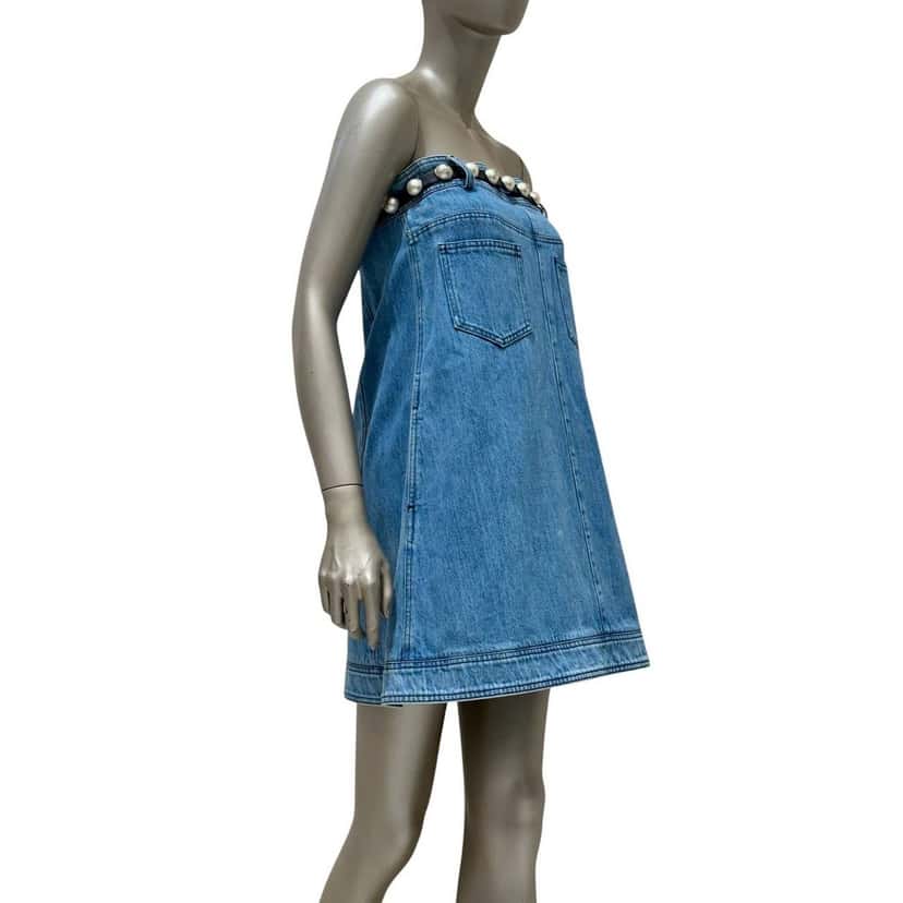 Chanel Chanel 2013 Strapless Denim Pearl Belt Dress with Sz. 38 pre-owned Blue Denim Good condition - Back View