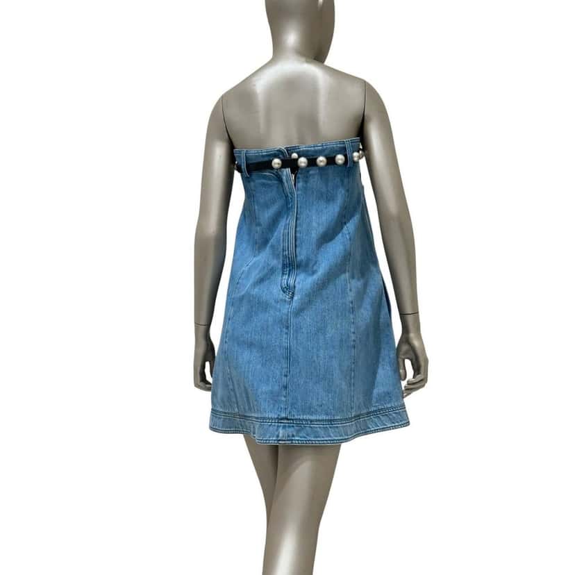 Chanel Chanel 2013 Strapless Denim Pearl Belt Dress with Sz. 38 pre-owned Blue Denim Good condition - Inside View