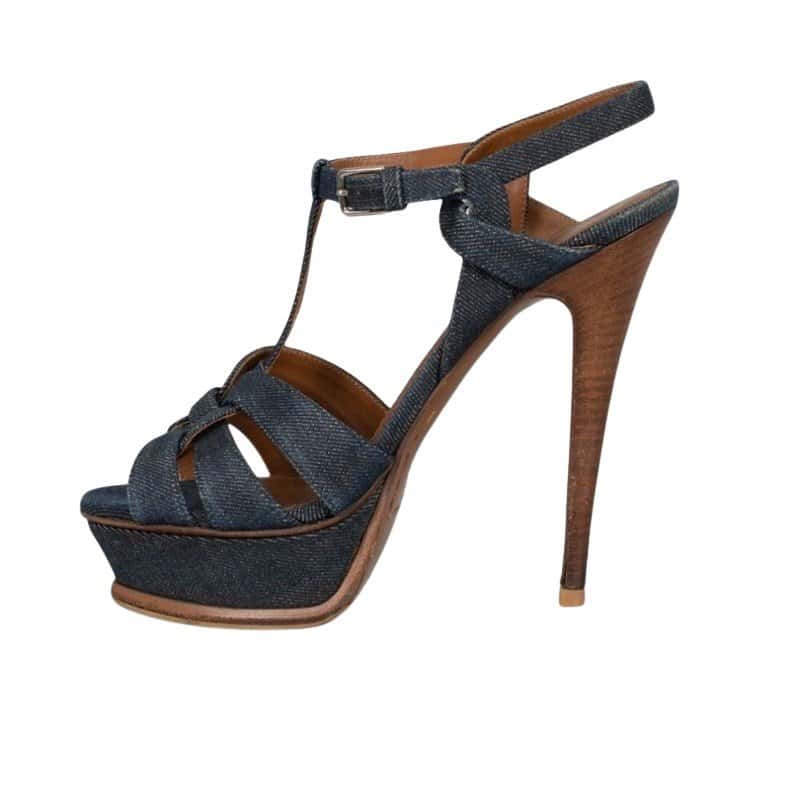 Saint Laurent Stylish Saint Laurent Tribute Denim Sandals - Size 37.5 Pre-owned Blue Denim Good condition - Front View