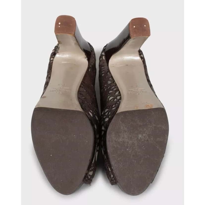 valentino Valentino Perforated Leather Open-Toe Pumps - Brown, Sz 36.5 pre-owned Brown Leather Good condition - Box View