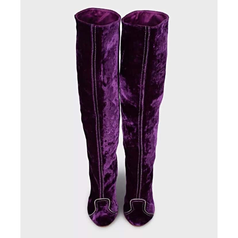 Bottega Veneta Bottega Veneta Purple Velvet Boots Block Heel Sz 37.5 Pre-owned Purple Velvet Good condition - Back View