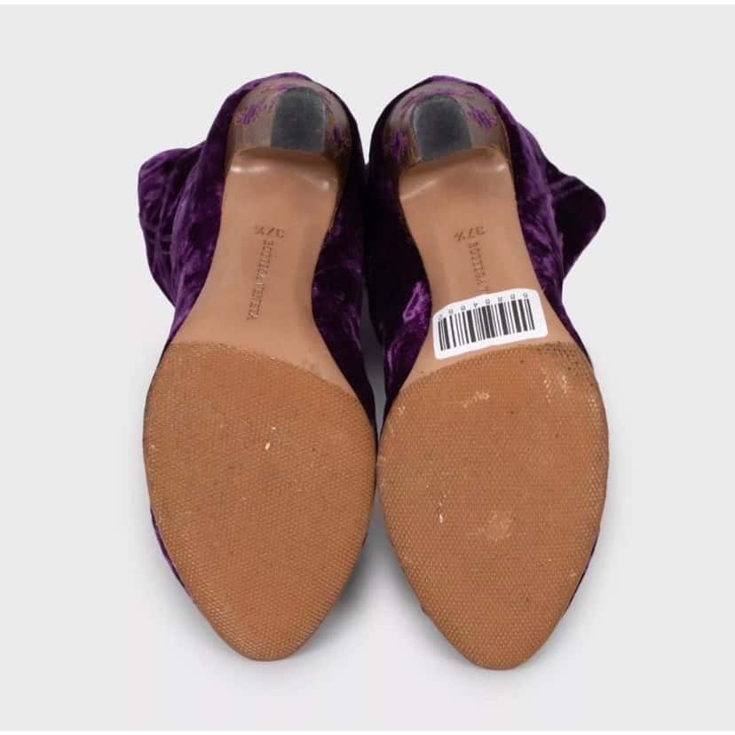 Bottega Veneta Bottega Veneta Purple Velvet Boots Block Heel Sz 37.5 Pre-owned Purple Velvet Good condition - Box View