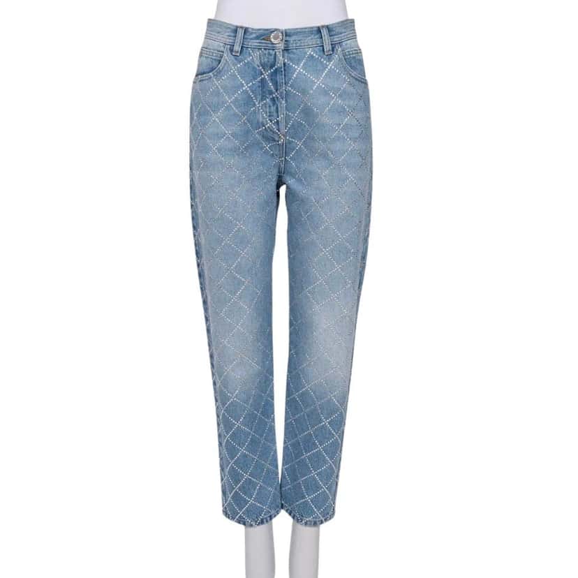 Balmain NWT Balmain Crystal-Embellished Jeans Sz. EU38 / M Pre-owned Blue Cotton Never worn, with tag - Front View