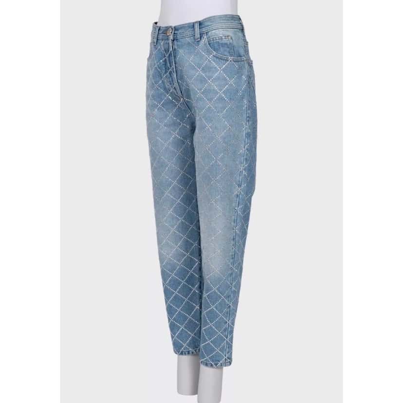 Balmain NWT Balmain Crystal-Embellished Jeans Sz. EU38 / M Pre-owned Blue Cotton Never worn, with tag - Back View