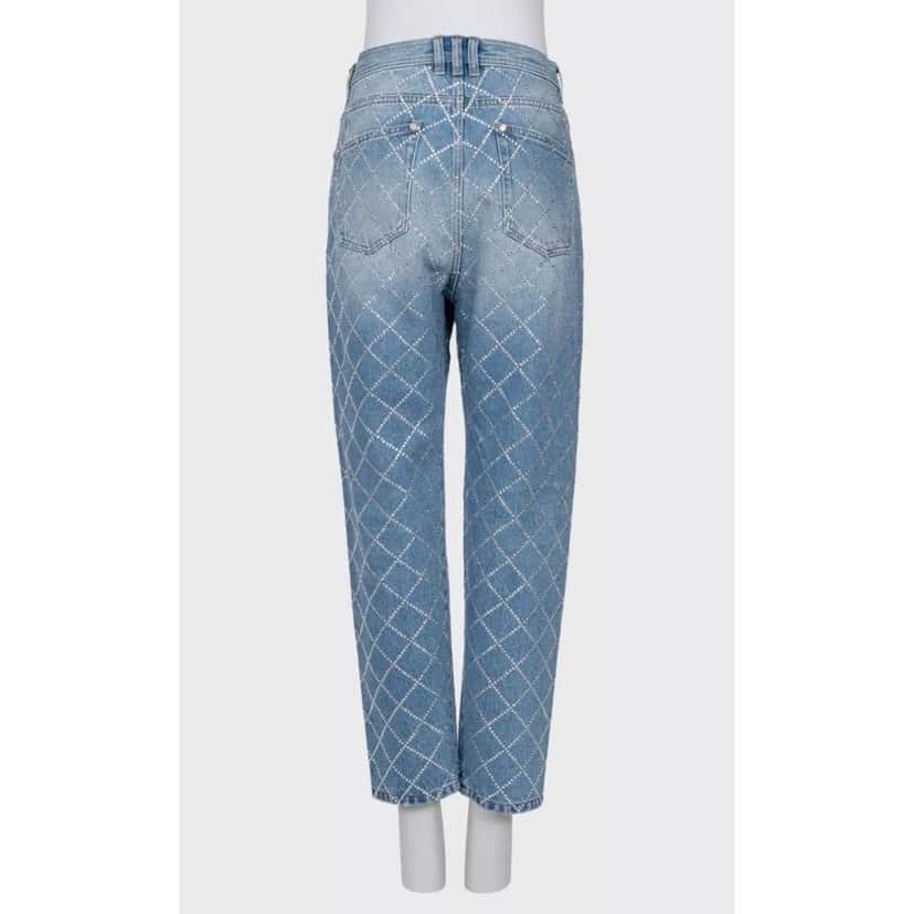 Balmain NWT Balmain Crystal-Embellished Jeans Sz. EU38 / M Pre-owned Blue Cotton Never worn, with tag - Inside View