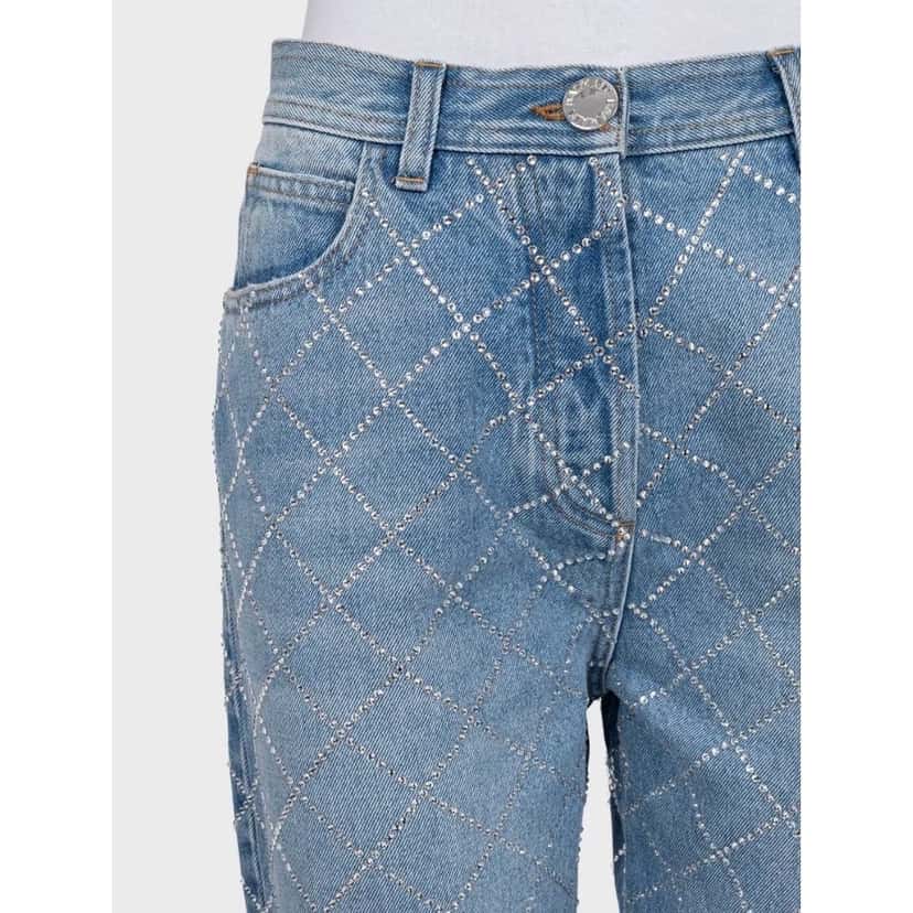 Balmain NWT Balmain Crystal-Embellished Jeans Sz. EU38 / M Pre-owned Blue Cotton Never worn, with tag - Model View