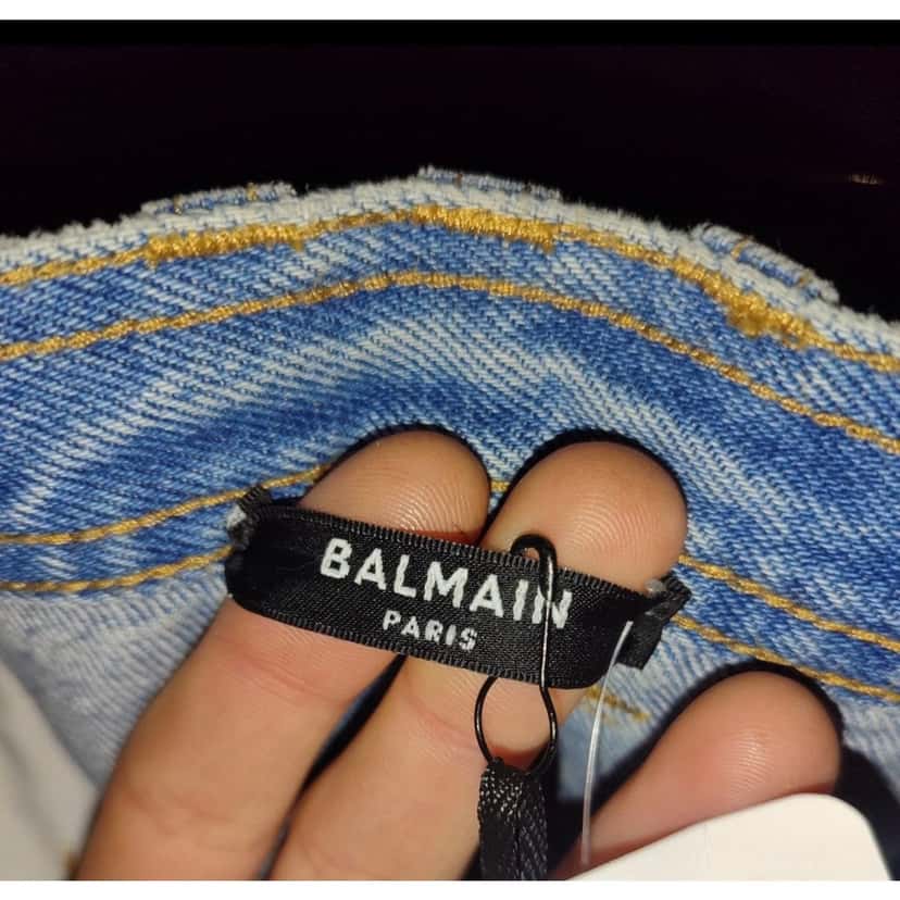 Balmain NWT Balmain Crystal-Embellished Jeans Sz. EU38 / M Pre-owned Blue Cotton Never worn, with tag - Box View