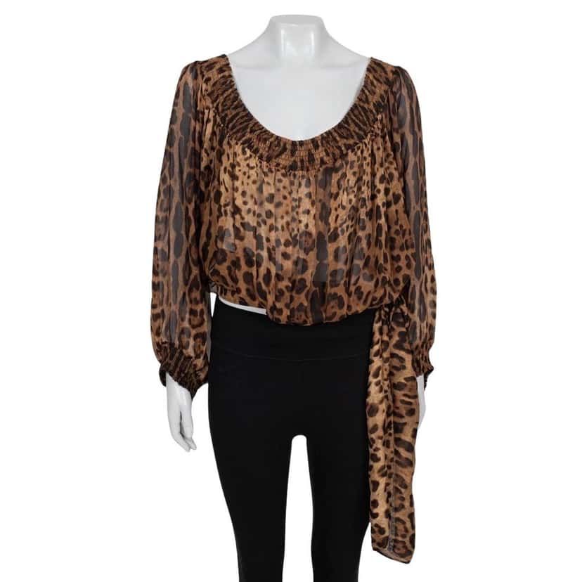 Dolce & Gabbana NWOT Dolce & Gabbana Animal Print Silk Blouse - Size 40/S Pre-owned Brown Silk Never worn - Front View